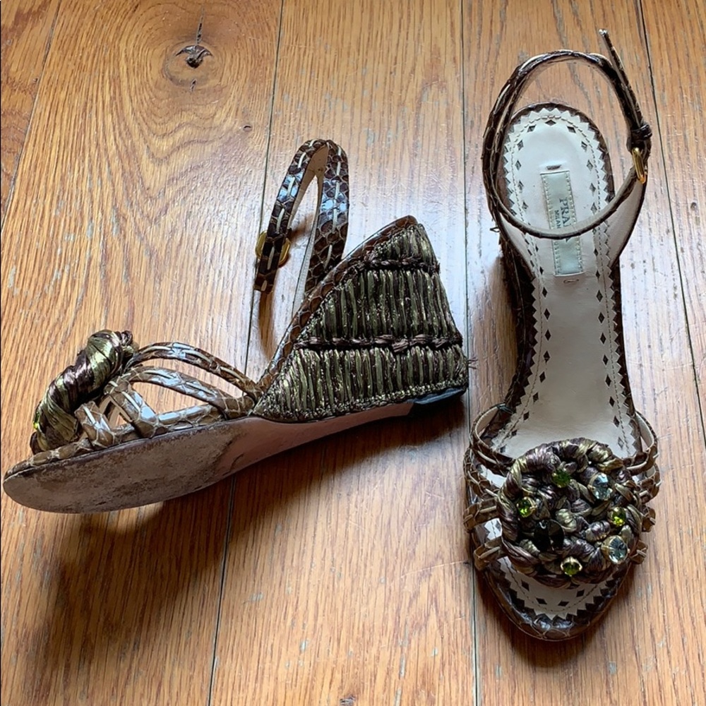 Prada jewel and silk straw espadrille sandals - Picture 2 of 8